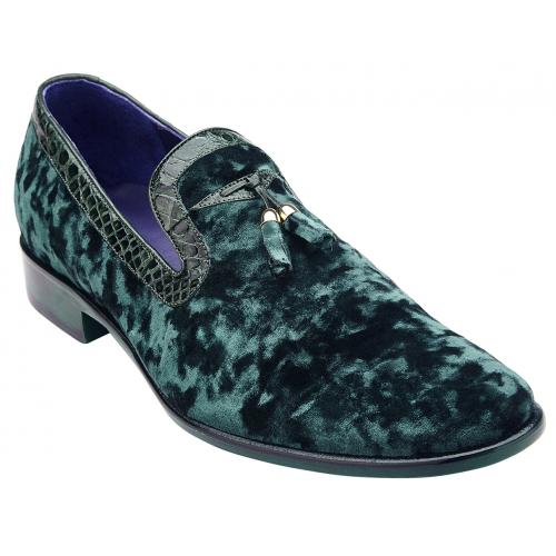 Belvedere "Ernesto" Emerald Genuine Crocodile / Velvet Loafer Shoes 3941